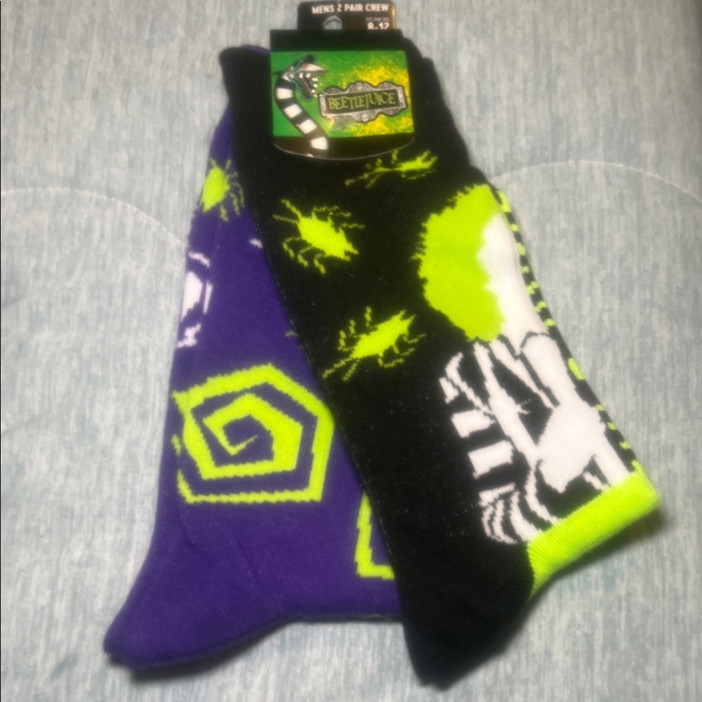 Beetlejuice Men's Crew Socks - Black, Purple, Green